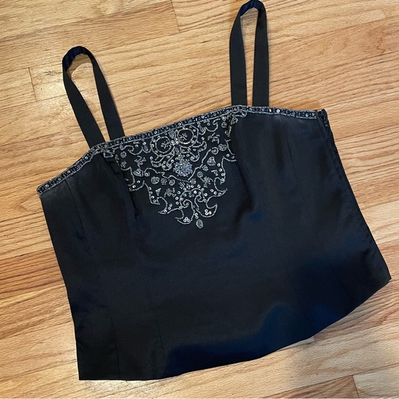 Vintage Black Embellished Sleeveless Bustier Holiday Formal Crop Top - Picture 1 of 7